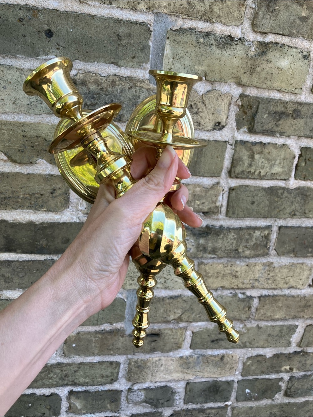 Whimsical Vintage Set of Solid Brass Candlestick Wall Sconces Cottage Decor - Picture 3 of 14